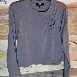 Madden NYC Women's Charcoal Long Sleeve Top with Heart Detail